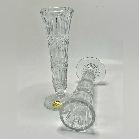 ✅ Set of 2 Vintage Lead Crystal Vases Hand Made by Leonard Made in Italy 8” High - Picture 15 of 16